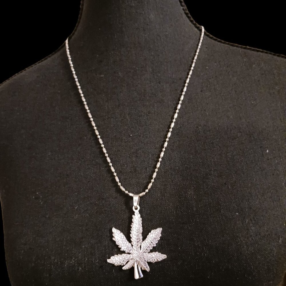 Cannabis Leaf Silver Stainless Steel Necklace